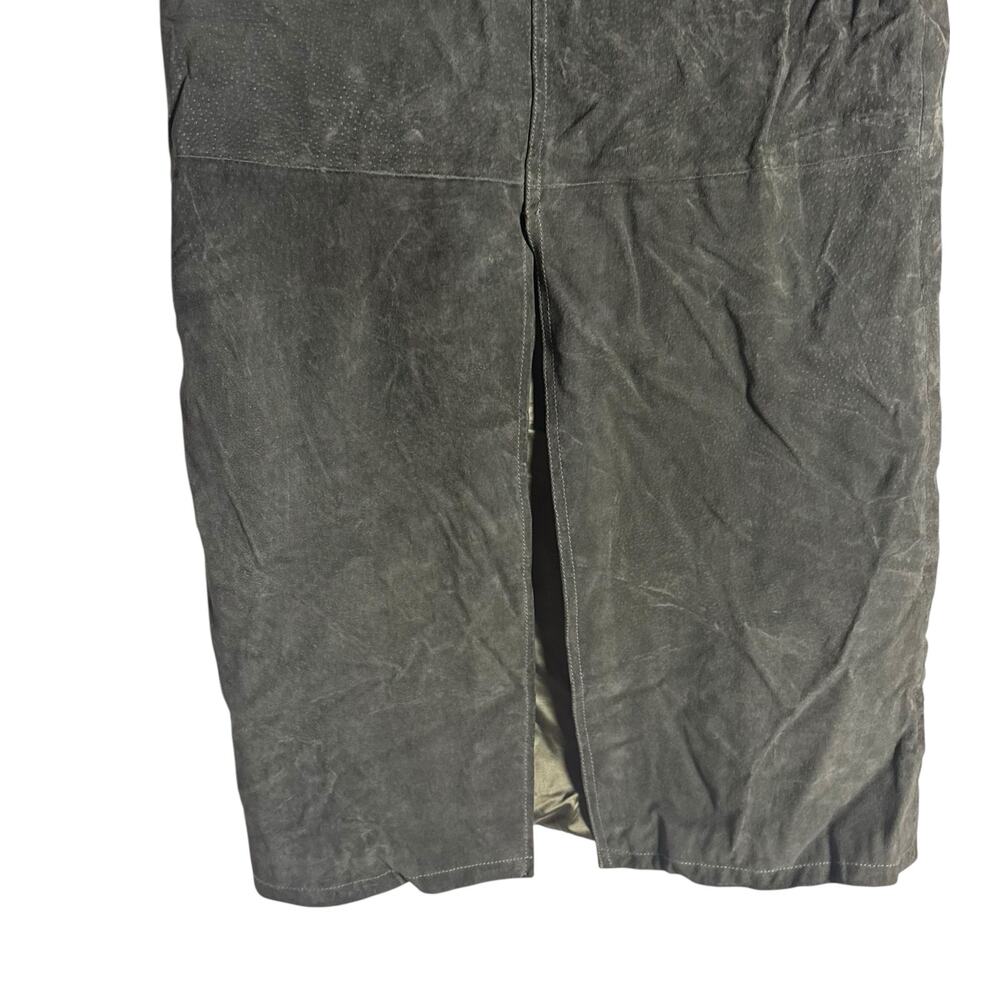 BlankNYC Hunter Green Retro Suede Leather Front Slit Pencil Midi Skirt Size 27 - Picture 8 of 16